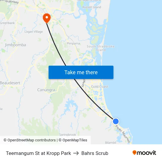 Teemangum St at Kropp Park to Bahrs Scrub map