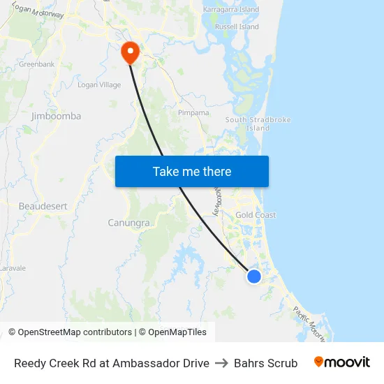 Reedy Creek Rd at Ambassador Drive to Bahrs Scrub map
