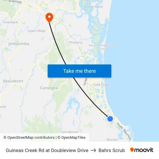 Guineas Creek Rd at Doubleview Drive to Bahrs Scrub map