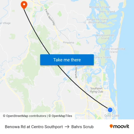 Benowa Rd at Centro Southport to Bahrs Scrub map