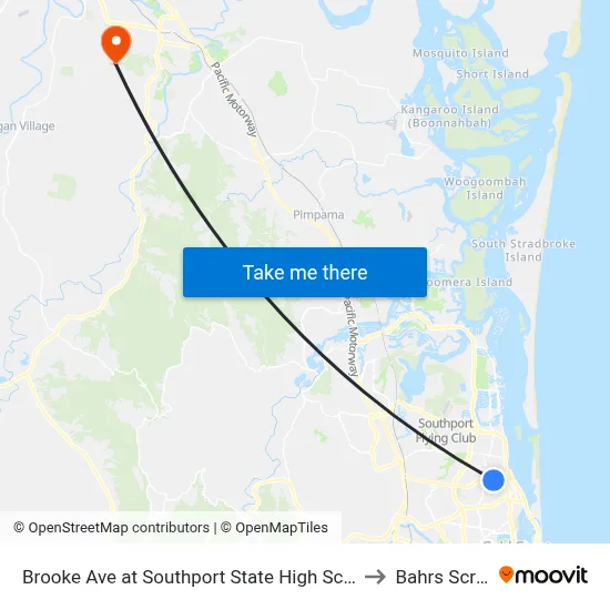 Brooke Ave at Southport State High School to Bahrs Scrub map