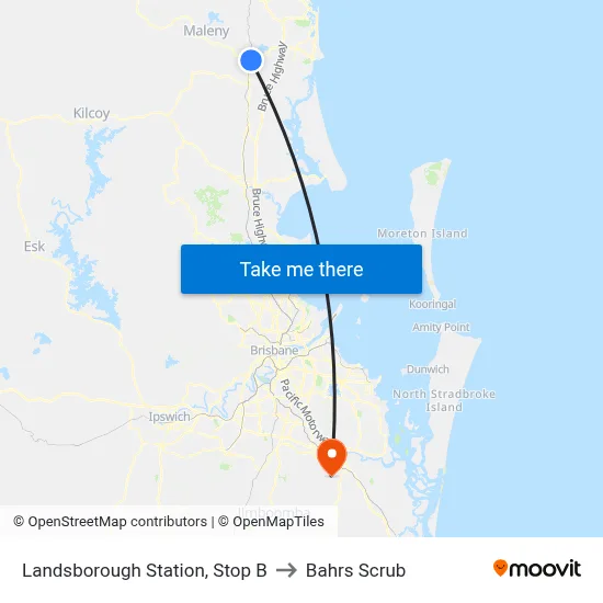 Landsborough Station, Stop B to Bahrs Scrub map