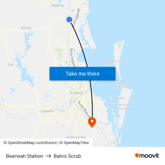Beerwah Station to Bahrs Scrub map