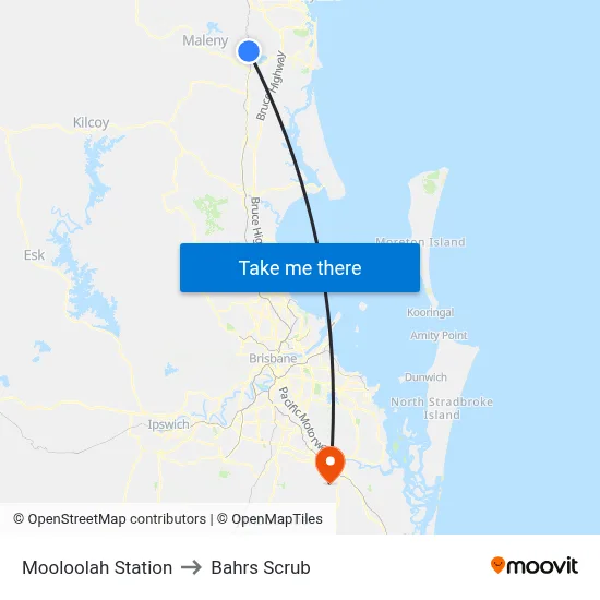 Mooloolah Station to Bahrs Scrub map