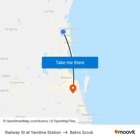 Railway St at Yandina Station to Bahrs Scrub map
