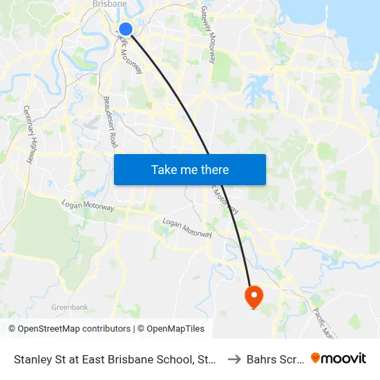 Stanley St at East Brisbane School, Stop 10 to Bahrs Scrub map