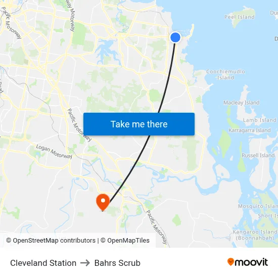 Cleveland Station to Bahrs Scrub map