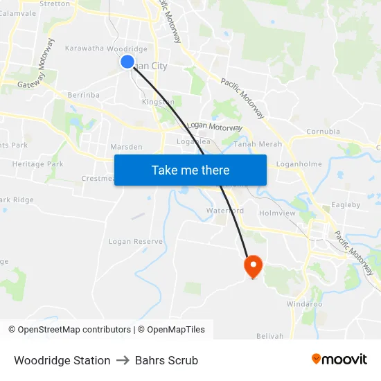 Woodridge Station to Bahrs Scrub map