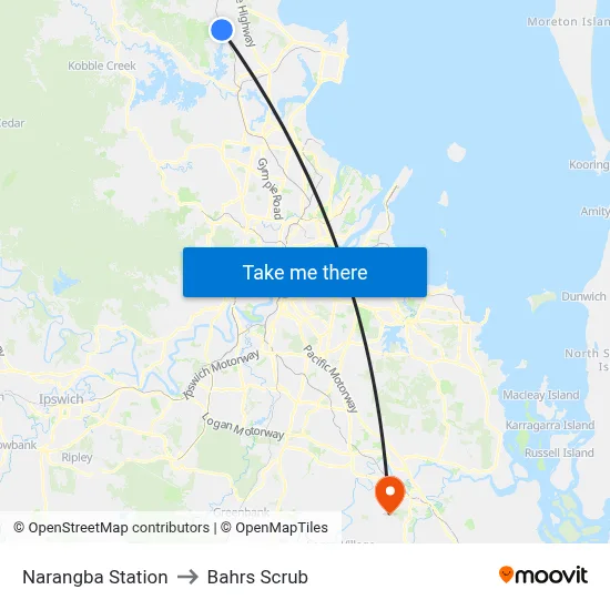 Narangba Station to Bahrs Scrub map
