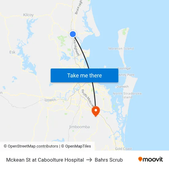 Mckean St at Caboolture Hospital to Bahrs Scrub map