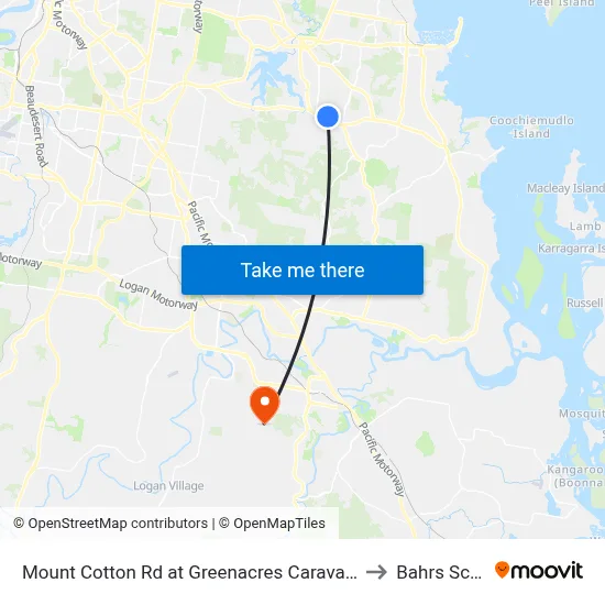 Mount Cotton Rd at Greenacres Caravan Park to Bahrs Scrub map