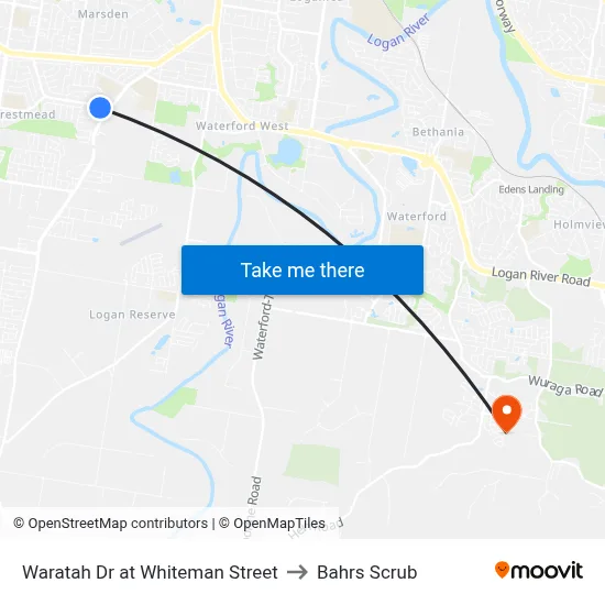 Waratah Dr at Whiteman Street to Bahrs Scrub map