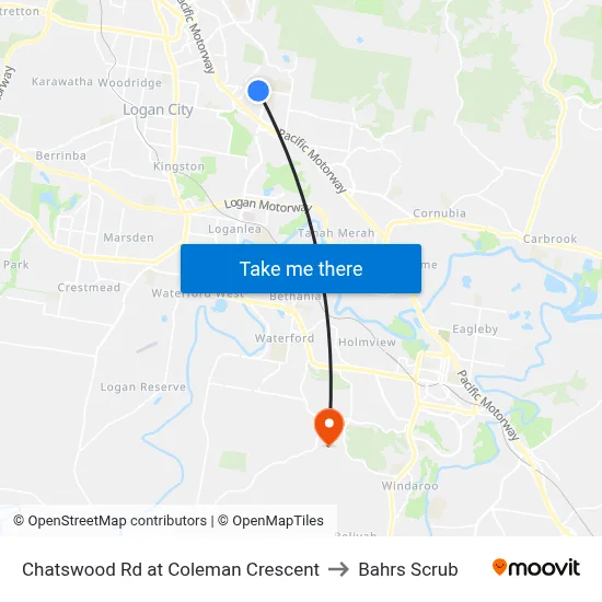 Chatswood Rd at Coleman Crescent to Bahrs Scrub map