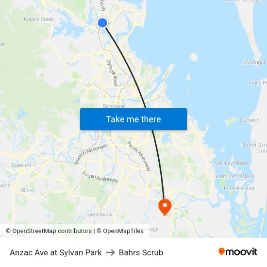 Anzac Ave at Sylvan Park to Bahrs Scrub map