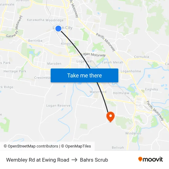 Wembley Rd at Ewing Road to Bahrs Scrub map