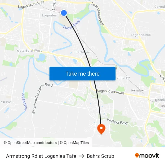 Armstrong Rd at Loganlea Tafe to Bahrs Scrub map
