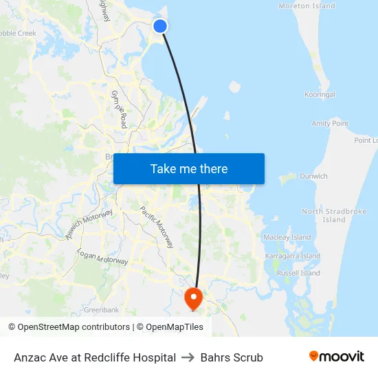 Anzac Ave at Redcliffe Hospital to Bahrs Scrub map
