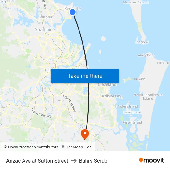 Anzac Ave at Sutton Street to Bahrs Scrub map