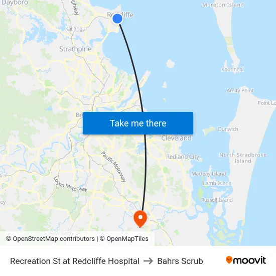Recreation St at Redcliffe Hospital to Bahrs Scrub map