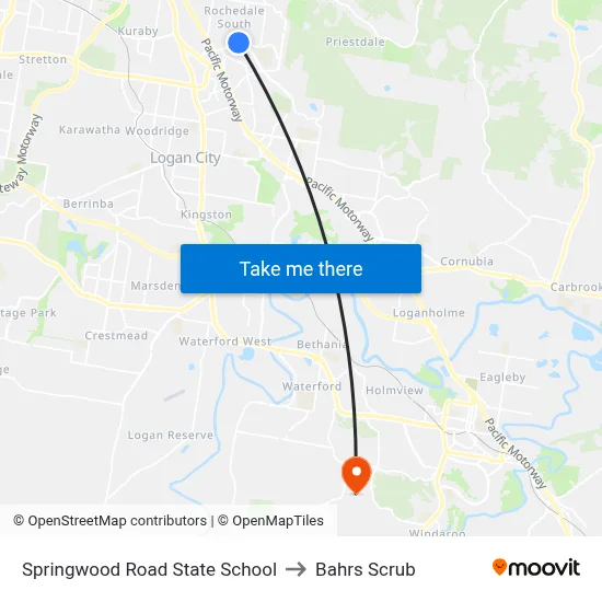 Springwood Road State School to Bahrs Scrub map