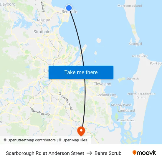 Scarborough Rd at Anderson Street to Bahrs Scrub map