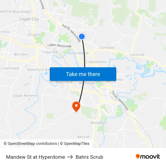 Mandew St at Hyperdome to Bahrs Scrub map