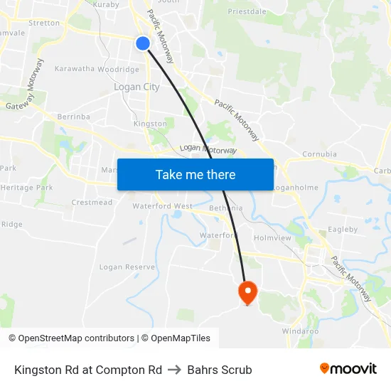 Kingston Rd at Compton Rd to Bahrs Scrub map