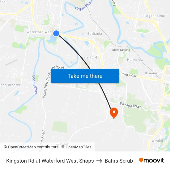 Kingston Rd at Waterford West Shops to Bahrs Scrub map