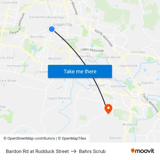 Bardon Rd at Rudduck Street to Bahrs Scrub map