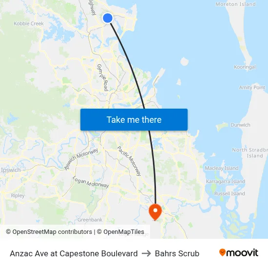 Anzac Ave at Capestone Boulevard to Bahrs Scrub map