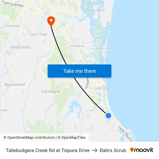 Tallebudgera Creek Rd at Tsipura Drive to Bahrs Scrub map