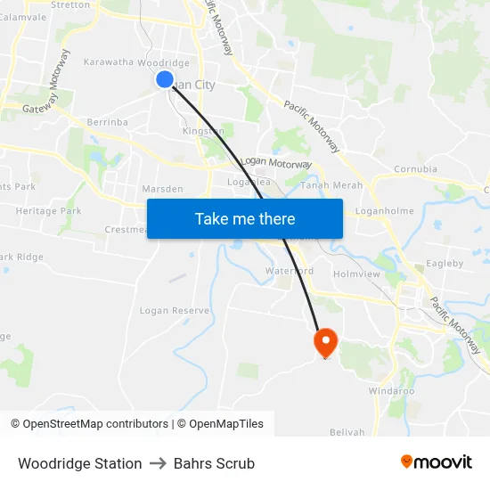 Woodridge Station to Bahrs Scrub map