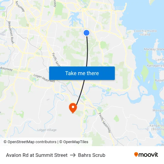 Avalon Rd at Summit Street to Bahrs Scrub map