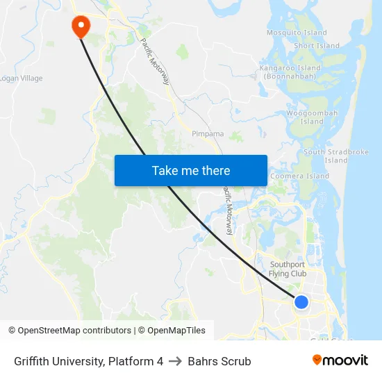 Griffith University, Platform 4 to Bahrs Scrub map