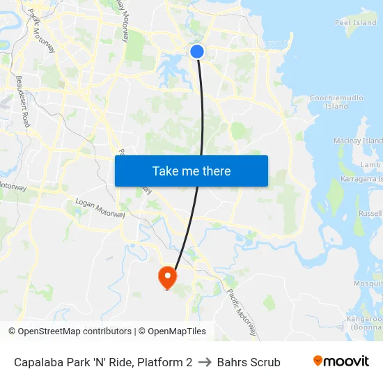 Capalaba Park 'N' Ride, Platform 2 to Bahrs Scrub map