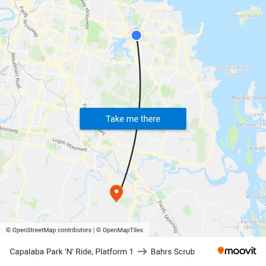 Capalaba Park 'N' Ride, Platform 1 to Bahrs Scrub map