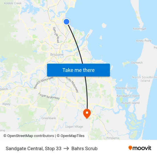 Sandgate Central, Stop 33 to Bahrs Scrub map
