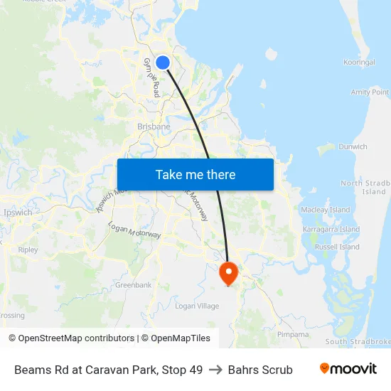 Beams Rd at Caravan Park, Stop 49 to Bahrs Scrub map