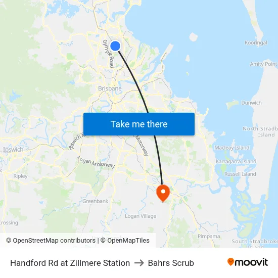 Handford Rd at Zillmere Station to Bahrs Scrub map