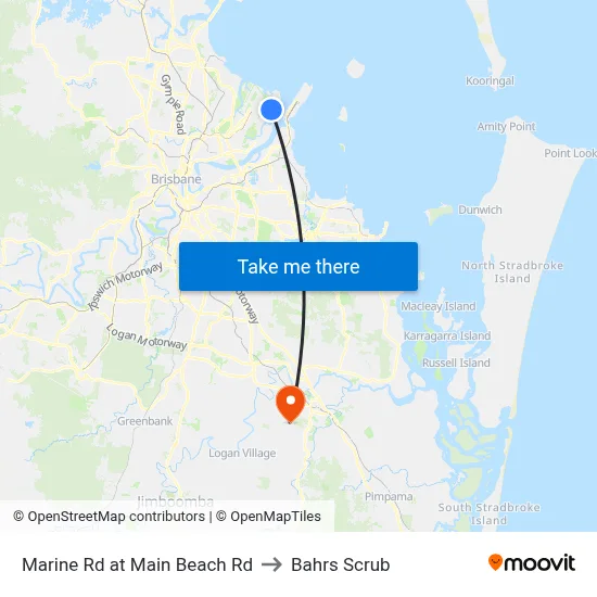 Marine Rd at Main Beach Rd to Bahrs Scrub map