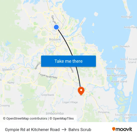 Gympie Rd at Kitchener Road to Bahrs Scrub map