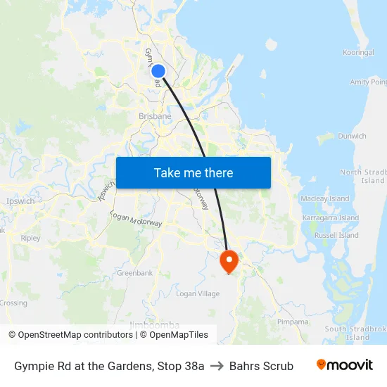 Gympie Rd at the Gardens, Stop 38a to Bahrs Scrub map