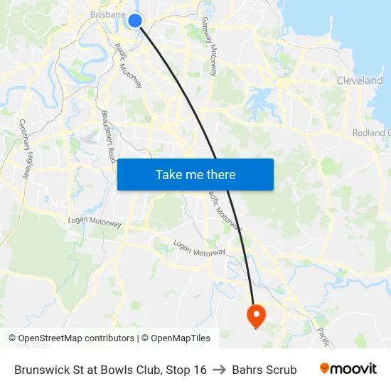 Brunswick St at Bowls Club, Stop 16 to Bahrs Scrub map