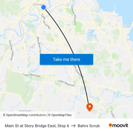 Main St at Story Bridge East, Stop 6 to Bahrs Scrub map
