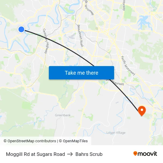 Moggill Rd at Sugars Road to Bahrs Scrub map