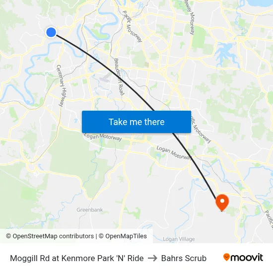 Moggill Rd at Kenmore Park 'N' Ride to Bahrs Scrub map