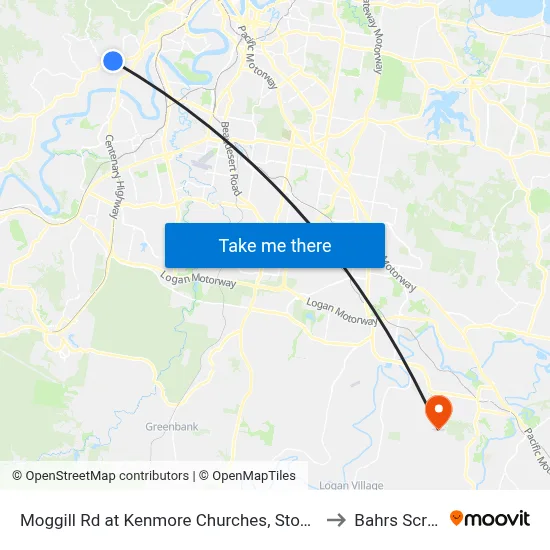 Moggill Rd at Kenmore Churches, Stop 35 to Bahrs Scrub map