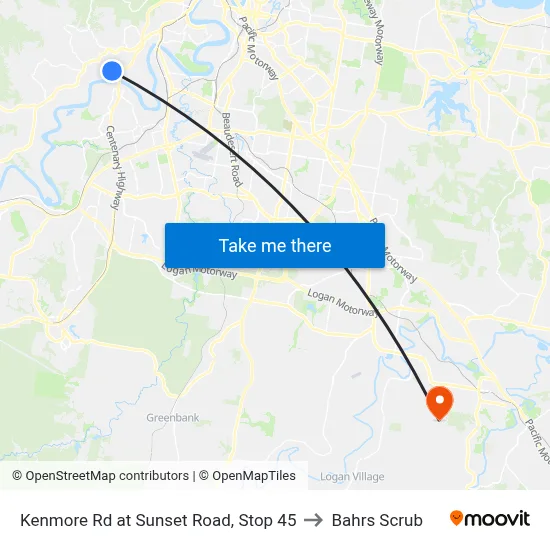 Kenmore Rd at Sunset Road, Stop 45 to Bahrs Scrub map