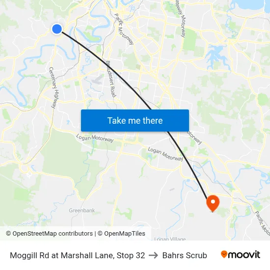 Moggill Rd at Marshall Lane, Stop 32 to Bahrs Scrub map