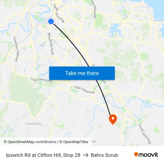 Ipswich Rd at Clifton Hill, Stop 28 to Bahrs Scrub map